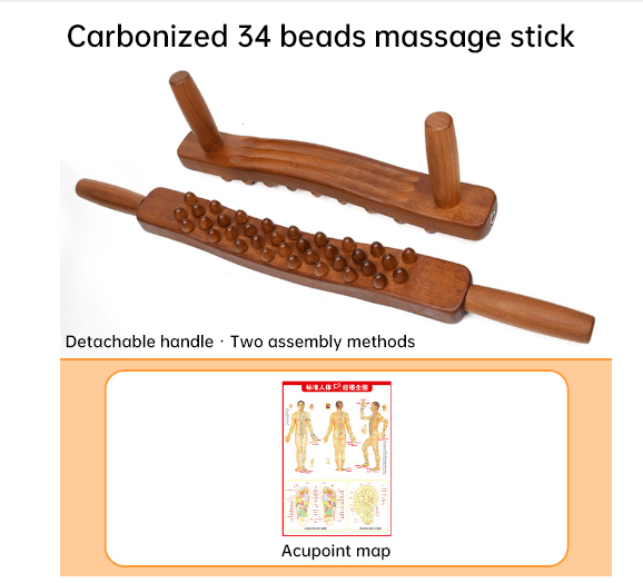 Wooden 34-Bead Body Massager — Beech Wood Relaxation Tool