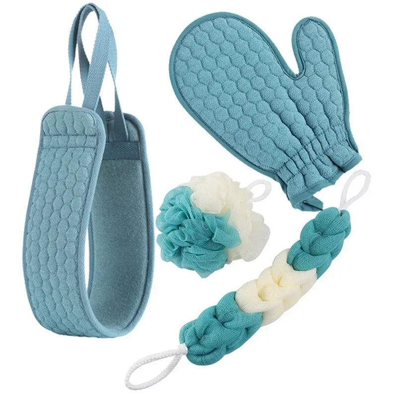 4-Piece Exfoliating Bath Towel Set — Soft Fiber Towels & Gloves