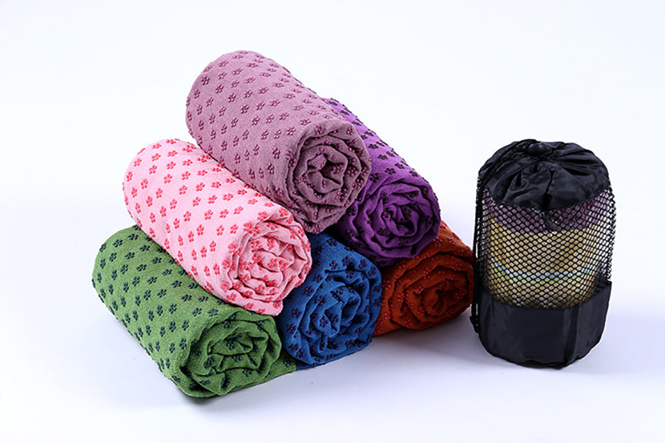 Non-Slip Yoga Mat Towel — Microfiber Grip Towel with Carry Bag