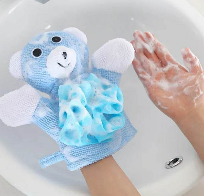 2-Piece Kids Animal Bath Gloves — Soft Washcloth Set
